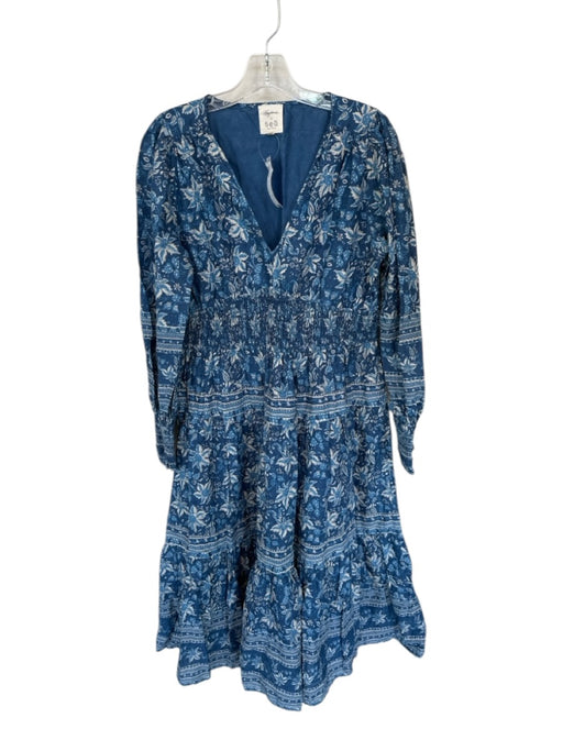 Sezane x Sea New York Size 10 Navy & Cream Cotton Long Sleeve Botanical Dress Navy & Cream / 10