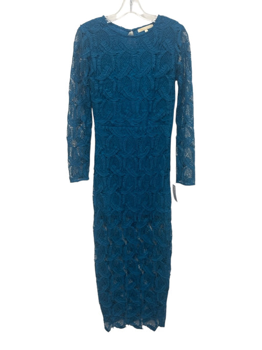 Maje Size 1 Teal Blue Polyester Botanical Lace Overlay Long Sleeve Dress Teal Blue / 1