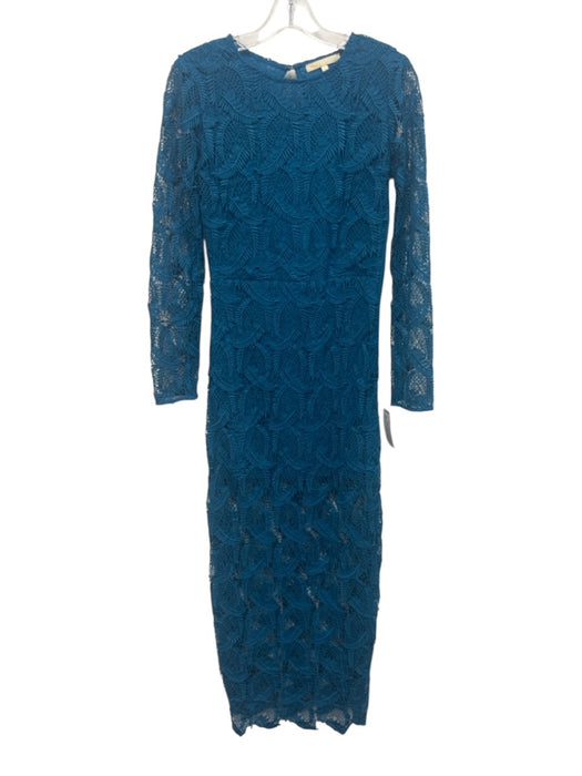 Maje Size 1 Teal Blue Polyester Botanical Lace Overlay Long Sleeve Dress Teal Blue / 1