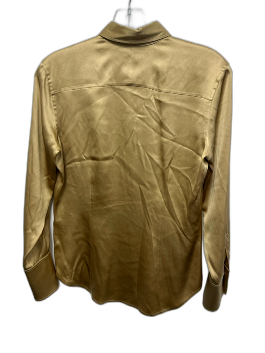 Ralph Lauren Size 4 Gold Silk Long Sleeve Button Up Collar Top Gold / 4