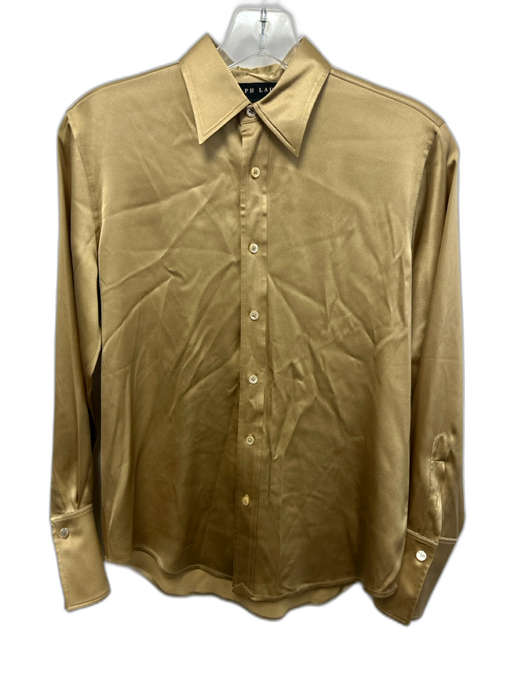 Ralph Lauren Size 4 Gold Silk Long Sleeve Button Up Collar Top Gold / 4