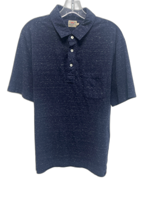 Faherty Size L Navy Blue & White Polo Men's Short Sleeve Navy Blue & White / L
