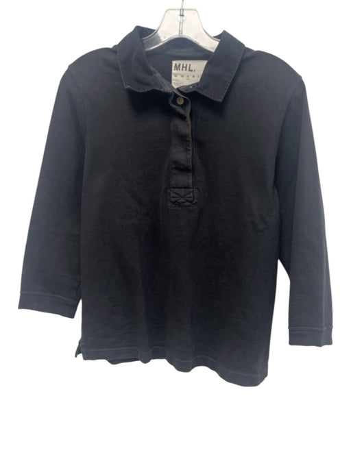 MHL. Size S Charcoal Black Cotton 3/4 Sleeve 1/2 Button Collared Fade/Wash Top Charcoal Black / S