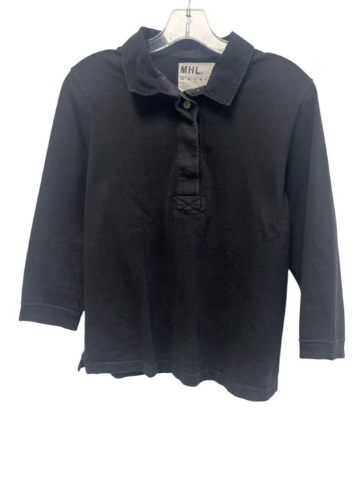 MHL. Size S Charcoal Black Cotton 3/4 Sleeve 1/2 Button Collared Fade/Wash Top Charcoal Black / S
