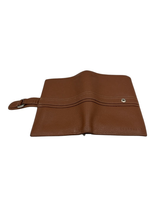 Longchamp Brown Leather Bi-Fold Button Close Buckle Wallets Brown