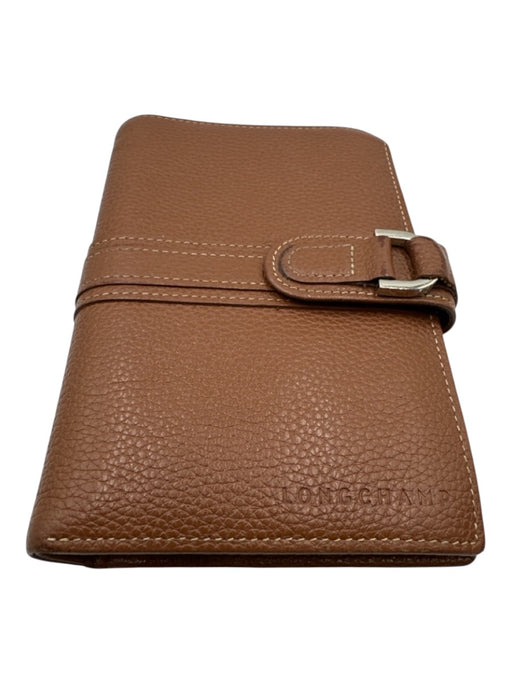 Longchamp Brown Leather Bi-Fold Button Close Buckle Wallets Brown