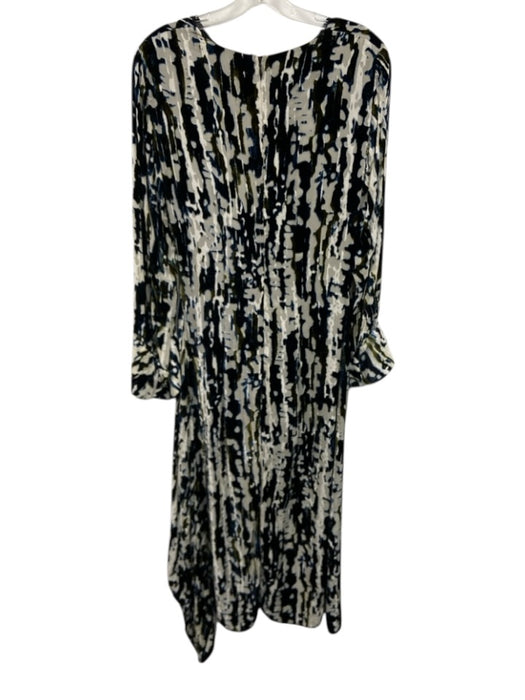 Marni Size 42 Blue, Green, White Viscose & Silk Long Sleeve Velvet Design Dress Blue, Green, White / 42
