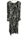 Marni Size 42 Blue, Green, White Viscose & Silk Long Sleeve Velvet Design Dress Blue, Green, White / 42