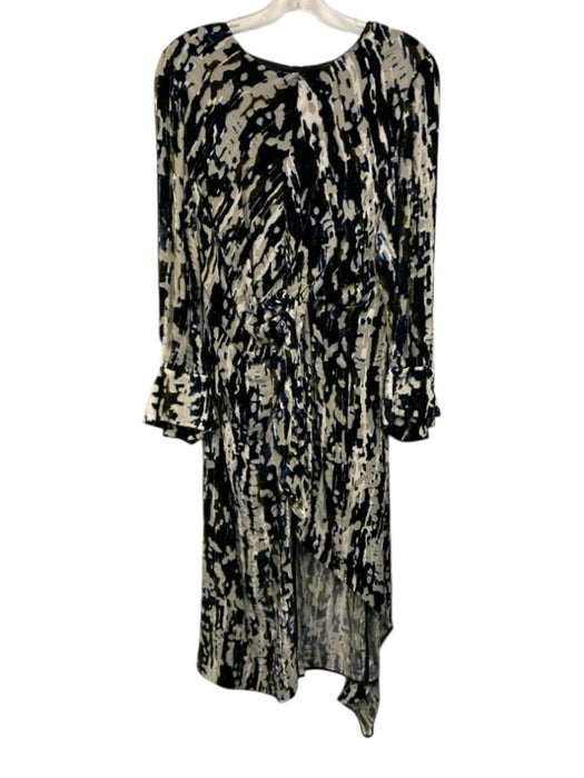 Marni Size 42 Blue, Green, White Viscose & Silk Long Sleeve Velvet Design Dress Blue, Green, White / 42