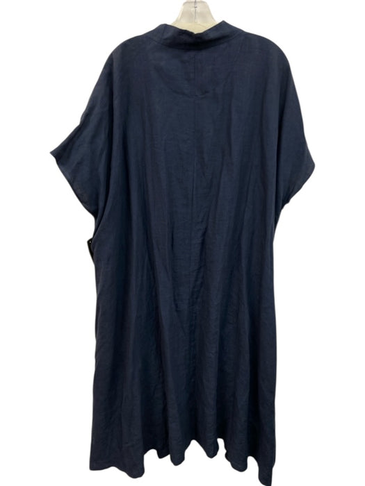 Serena & Lily Size One Size Blue Linen Cap Sleeve Cinch Waist Split V neck Dress Blue / One Size