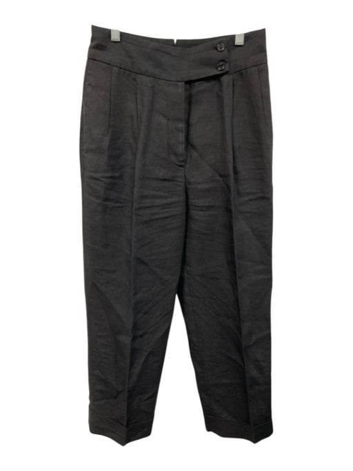 Margaret Howell Size 10 Black Linen Side Zip Pleat Slim Straight Trouser Pants Black / 10