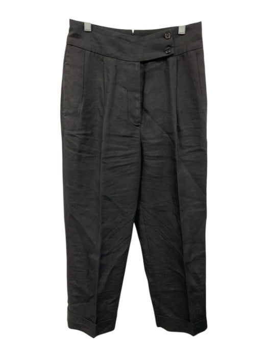 Margaret Howell Size 10 Black Linen Side Zip Pleat Slim Straight Trouser Pants Black / 10
