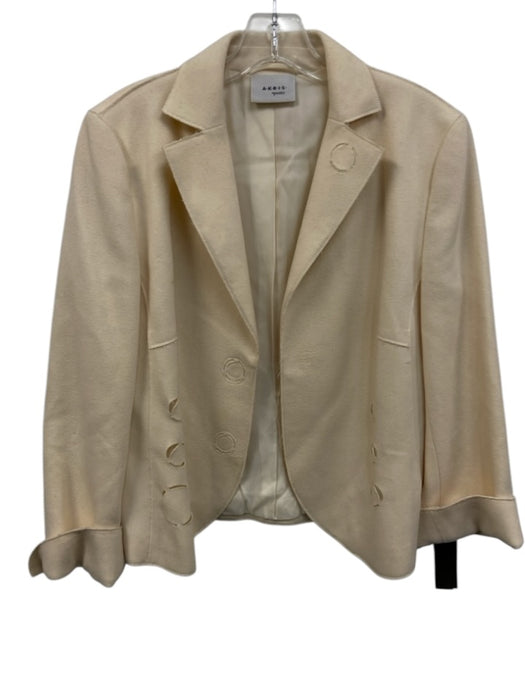 Akris Punto Size 10 Cream Wool & Angora Open Front Laser Cut Blazer Jacket Cream / 10