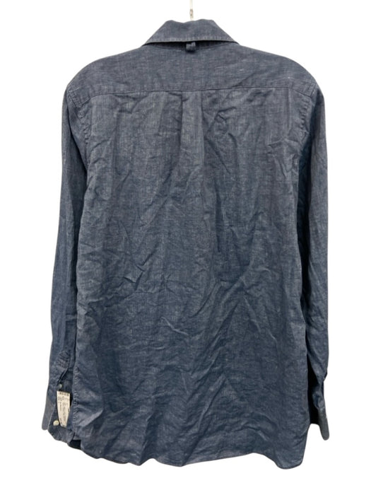 Ann Mashburn Size L Blue Cotton & Linen Chambray Long Sleeve Buttons Collar Top Blue / L