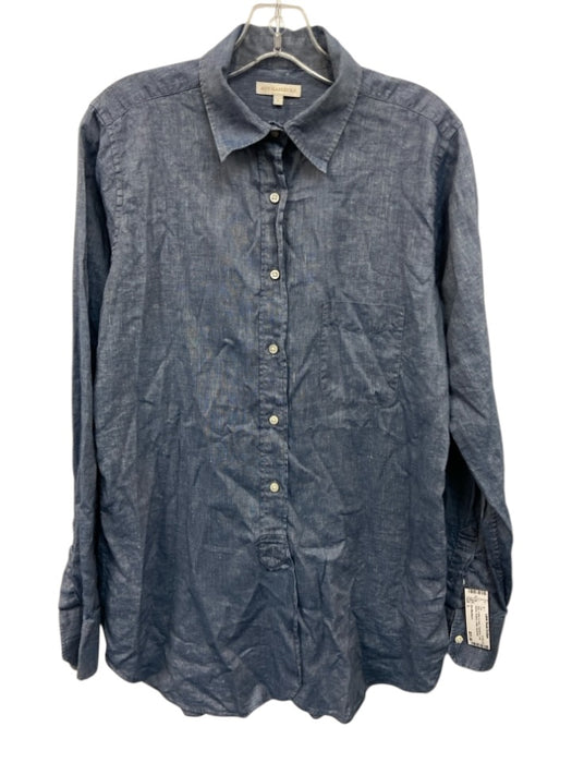 Ann Mashburn Size L Blue Cotton & Linen Chambray Long Sleeve Buttons Collar Top Blue / L