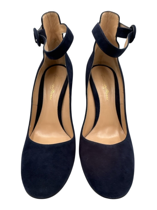 Gianvito Rossi Shoe Size 38.5 Navy Blue Suede leather Ankle Buckle Pumps Navy Blue / 38.5