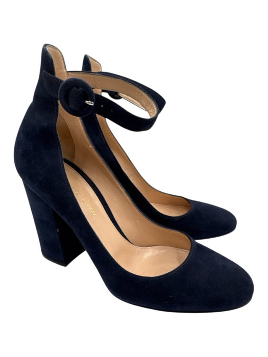 Gianvito Rossi Shoe Size 38.5 Navy Blue Suede leather Ankle Buckle Pumps Navy Blue / 38.5