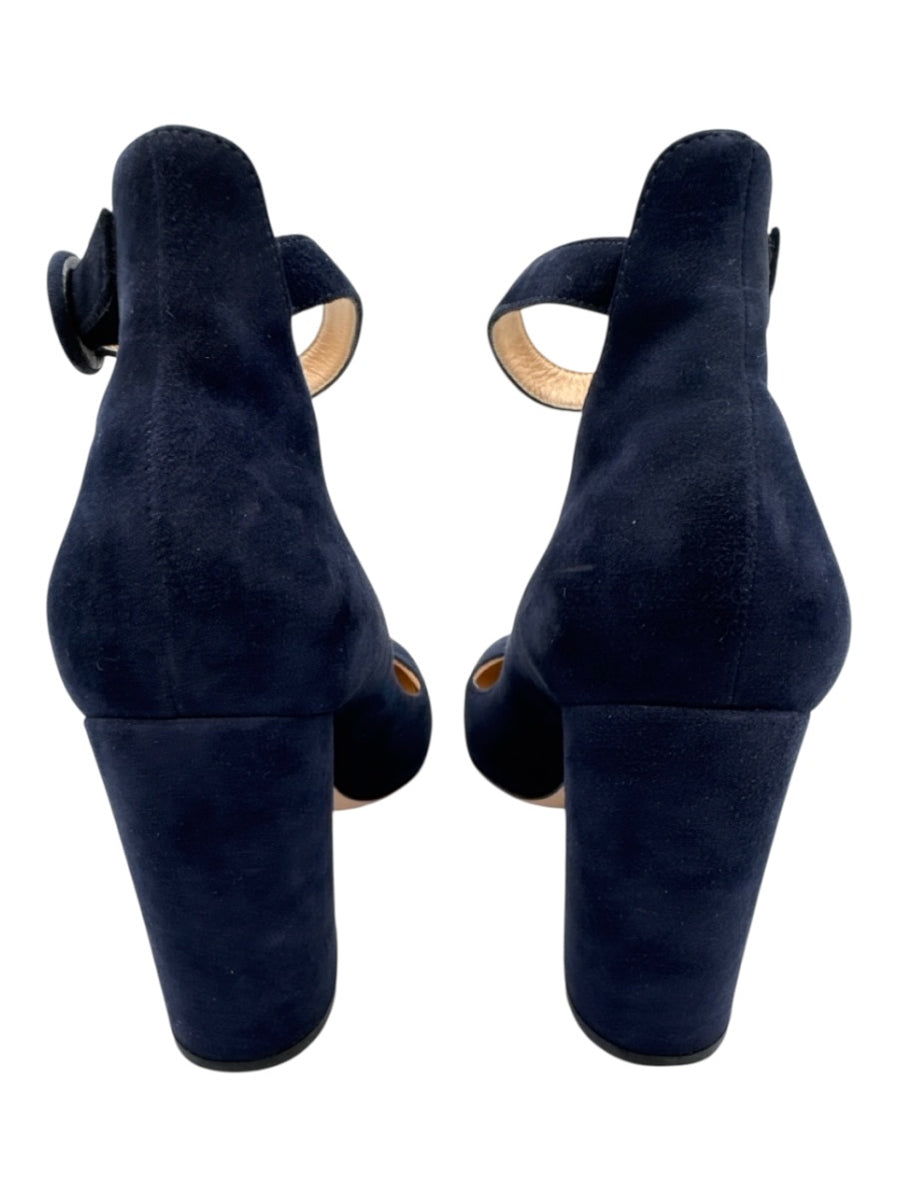 Gianvito Rossi Shoe Size 38.5 Navy Blue Suede leather Ankle Buckle Pum ...