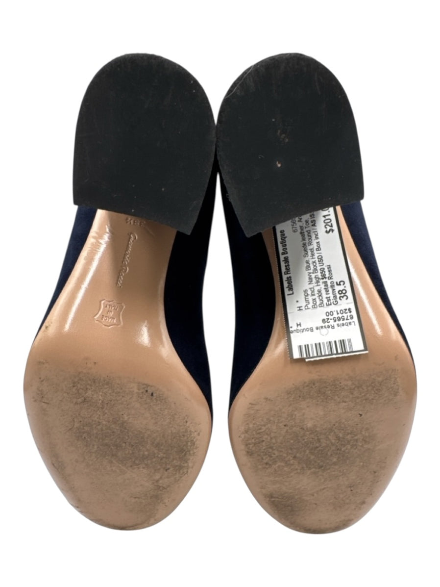 Gianvito Rossi Shoe Size 38.5 Navy Blue Suede leather Ankle Buckle Pum ...