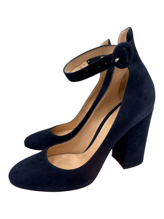 Gianvito Rossi Shoe Size 38.5 Navy Blue Suede leather Ankle Buckle Pumps Navy Blue / 38.5