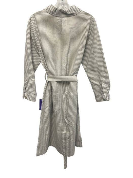 MHL. Size S Cream White & Navy Blue Cotton Striped Long Sleeve Collared Dress Cream White & Navy Blue / S