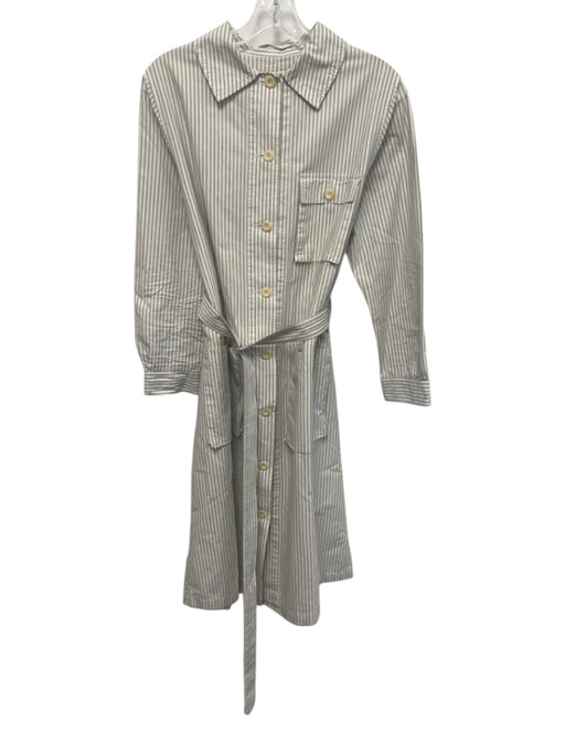 MHL. Size S Cream White & Navy Blue Cotton Striped Long Sleeve Collared Dress Cream White & Navy Blue / S