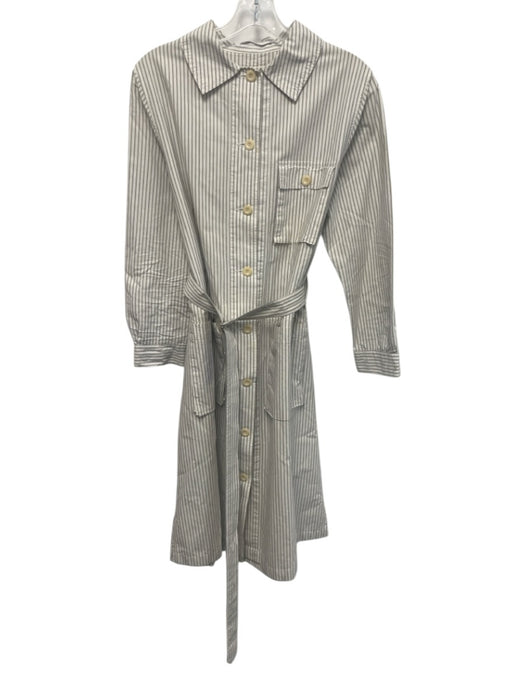 MHL. Size S Cream White & Navy Blue Cotton Striped Long Sleeve Collared Dress Cream White & Navy Blue / S