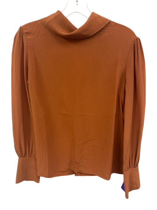 Chloe Size 38 Clay Orange Silk Long Sleeve Turtleneck Button Back Top Clay Orange / 38