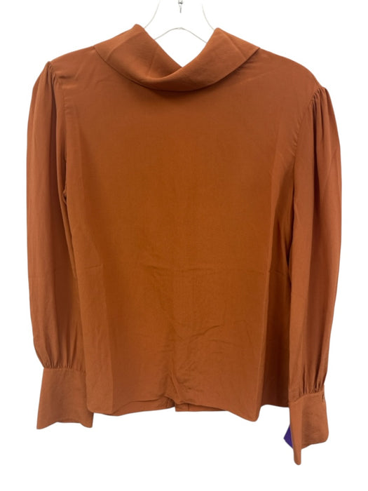 Chloe Size 38 Clay Orange Silk Long Sleeve Turtleneck Button Back Top Clay Orange / 38