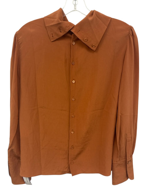 Chloe Size 38 Clay Orange Silk Long Sleeve Turtleneck Button Back Top Clay Orange / 38