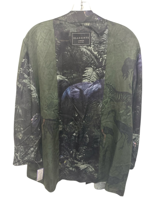 ALLSAINTS Size 6 Green, Black & Multi Print Viscose & Silk Flora & Fauna Jacket Green, Black & Multi Print / 6