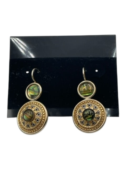 Michal Golan Gold Tone & Green Metal Abalone Circles Dangle Earrings Gold Tone & Green