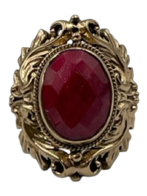 Nicky Butler Gold Tone & Red Metal Faceted Stone Corundum Solitaire Ring Gold Tone & Red