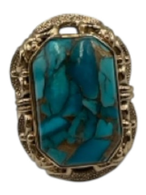 Nicky Butler Gold Tone & Blue Metal Turquoise Cut Stone Solitaire Ring Gold Tone & Blue