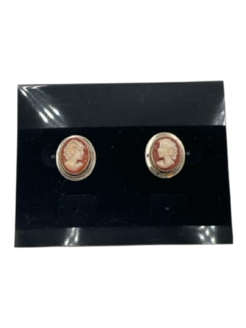 Amedeo Silver & Pink 925 Sterling Shell Cameo Stud Post Back Earrings Silver & Pink