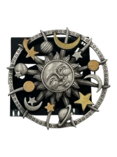 Jonette Jewelry Silver & Gold Mix Metal Celestial Sun Circle Pin Back Brooch Silver & Gold Mix
