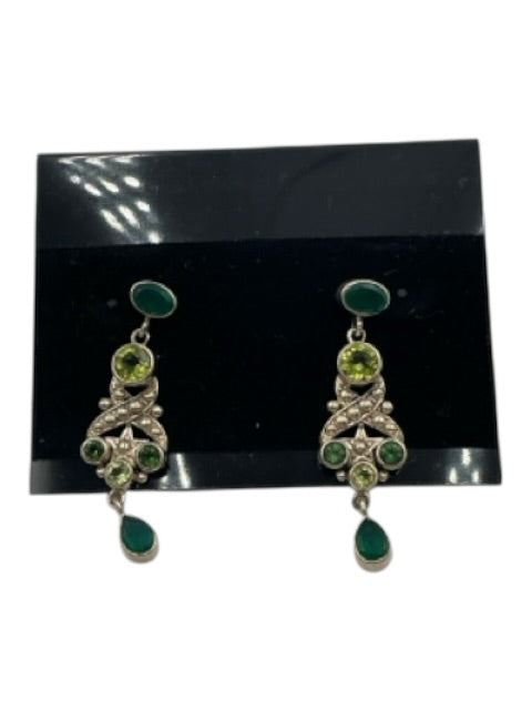 Nicky Butler Silver & Green 925 Sterling Silver Crystal Dangle Earrings Silver & Green