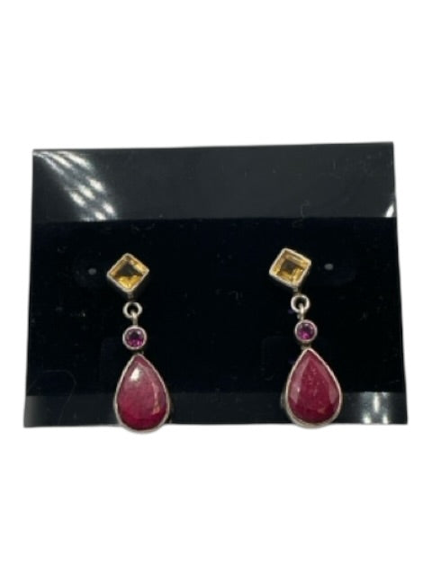 Nicky Butler Silver, Red & Yellow 925 Sterling Silver Stone Dangle Earrings Silver, Red & Yellow