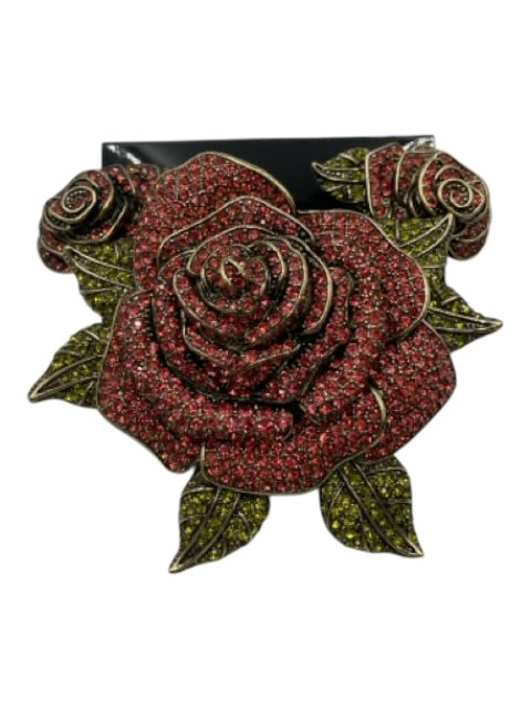 Heidi Daus Gold Tone Metal Rhinestone Rose Brooch Post Back Jewelry Set Gold Tone