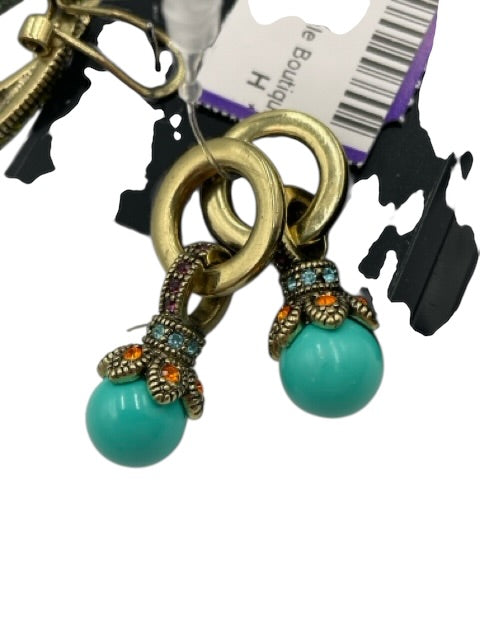 Heidi Daus Purple & Teal Metal Rhinestone Bead Dangle Post Back Earrings Purple & Teal