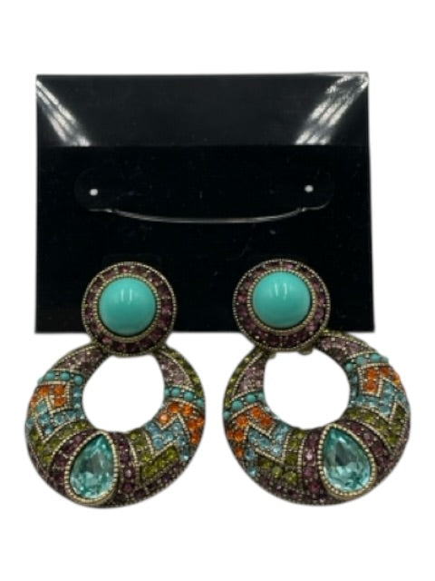 Heidi Daus Purple & Teal Metal Rhinestone Bead Dangle Post Back Earrings Purple & Teal
