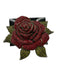 Heidi Daus Gold Tone, Red & Green Antiqued Metal Rhinestone Rose Pin Back Brooch Gold Tone, Red & Green