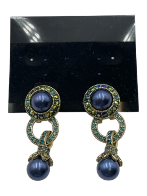 Heidi Daus Gold Tone, Blue & Green Metal Rhinestone Circle Dangle Earrings Gold Tone, Blue & Green