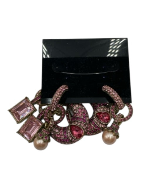 Heidi Daus Gold Tone & Pink Metal Rhinestone Bead Dangle Post Back Earrings Gold Tone & Pink