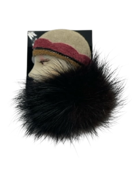 Brown, Red & cream Mixed Fabric Fur Detail Profile Leather Detail Brooch Brown, Red & cream