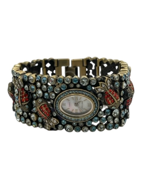Heidi Daus Gold Tone & Multi Stainless Steel Case Rhinestone Koi Fish Watches Gold Tone & Multi