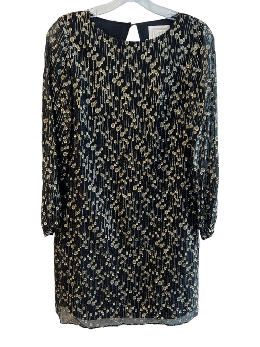 Sail To Sable Size 0 Black & Gold Silk Blend 3/4 Sleeve Sheer Sleeve Dress Black & Gold / 0