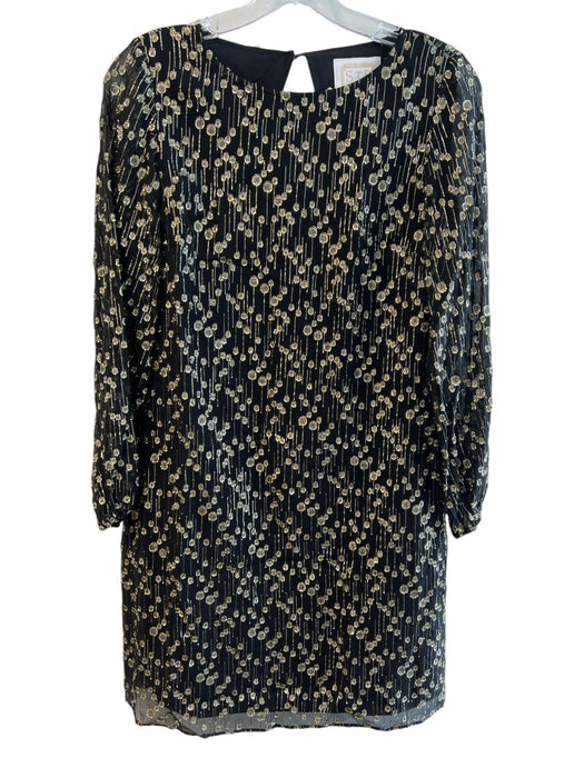Sail To Sable Size 0 Black & Gold Silk Blend 3/4 Sleeve Sheer Sleeve Dress Black & Gold / 0