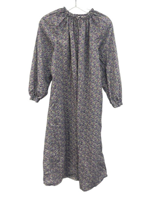Ann Mashburn Size XS Purple, Green, Yellow Cotton Elastic neck Floral Midi Dress Purple, Green, Yellow / XS