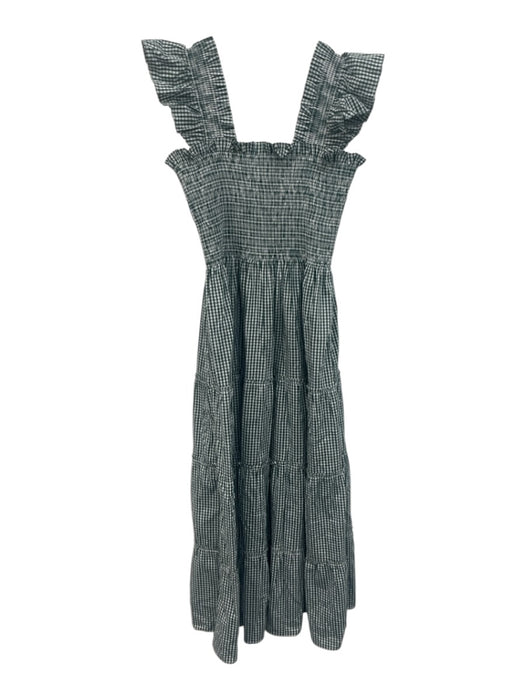 Hill House Size XS Green & White Cotton Blend Shirred Gingham Maxi Dress Green & White / XS